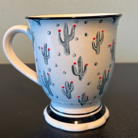 COST PLUS WORLD MARKET Cactus Pedestal Ceramic Mug / Cup ~ Embossed Blossoms - Picture 2 of 10